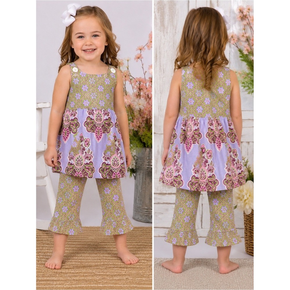 Flit & Flitter 2 Piece Toddler Boutique Outfit Set 3T Vintage Trendy Ruffled